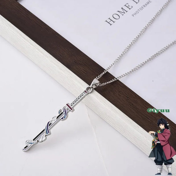 Demon Slayer Giyu Tomioka Pendant Necklace – Water Hashira Blue Nichirin Sword Zinc Alloy Chain (Anime Jewelry for Fans & Collectors)