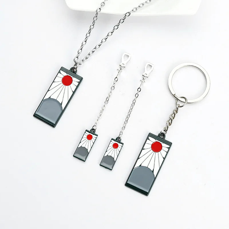 Demon Slayer Tanjiro Necklace Pendant Charms With Earrings Kimetsu No Yaiba Anime Hanafuda Cosplay Jewelry Sets