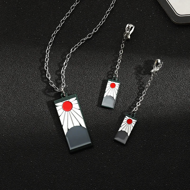 Demon Slayer Tanjiro Necklace Pendant Charms With Earrings Kimetsu No Yaiba Anime Hanafuda Cosplay Jewelry Sets