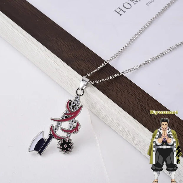 Demon Slayer Gyomei Himejima Pendant Necklace – Stone Hashira Weapon-Inspired Zinc Alloy Chain (Anime Jewelry for Fans & Collectors)