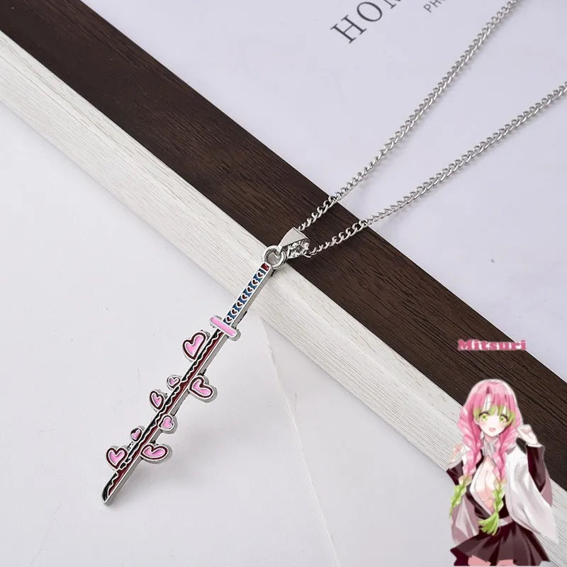 Demon Slayer Mitsuri Kanroji Pendant Necklace – Love Hashira Sword-Inspired Zinc Alloy Chain (Anime Jewelry for Fans & Collectors)