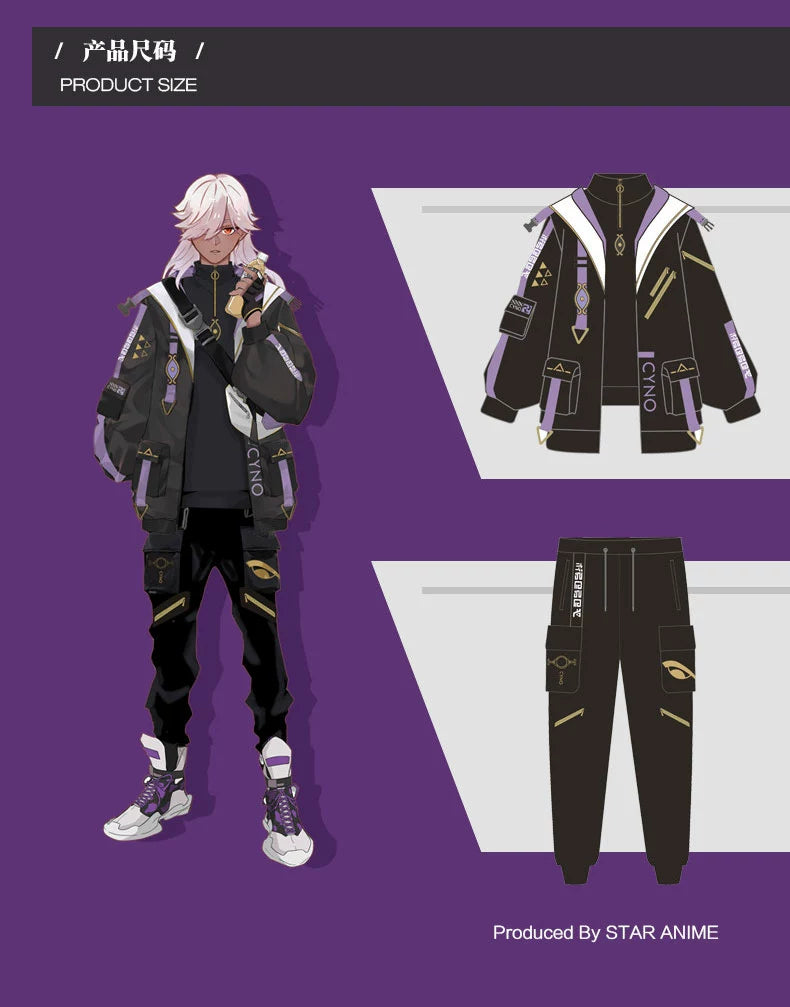 Anime Genshin Impact Cyno Cosplay Cool Hooded Coat Harajuku Casual Hoodies Sweatshirt Springs Autumn Unisex Loose Jacket Pants