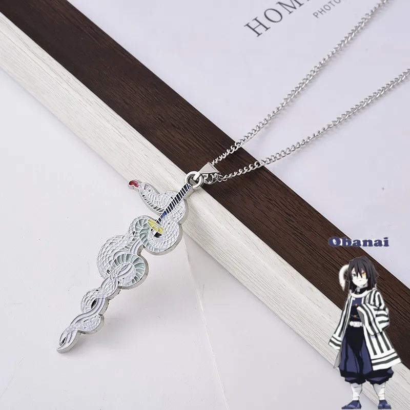 Demon Slayer Obanai Iguro Pendant Necklace – Serpent Hashira Sword-Inspired Zinc Alloy Chain (Anime Jewelry for Fans & Collectors)