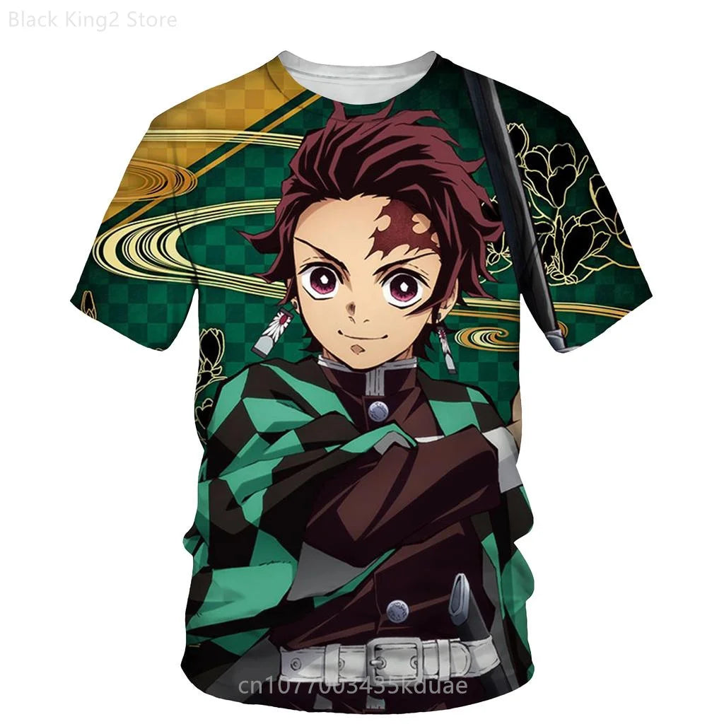 Demon Slayer Anime Men’s T-Shirt – Summer Harajuku Oversized Cartoon Tee (Tanjiro, Zenitsu, Giyu & Urokodaki Design)