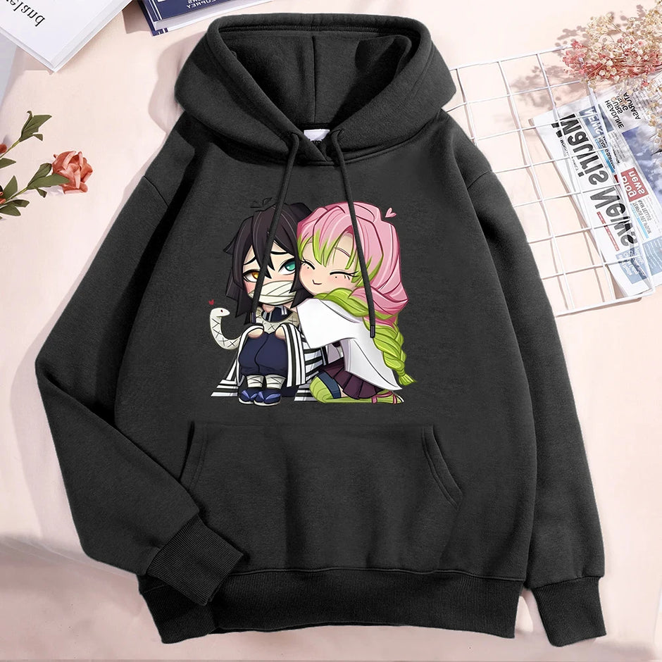 Demon Slayer Mitsuri & Obanai Couple Hoodie – Cute Anime Printed Pullover (Unisex Autumn/Winter Streetwear 2025)