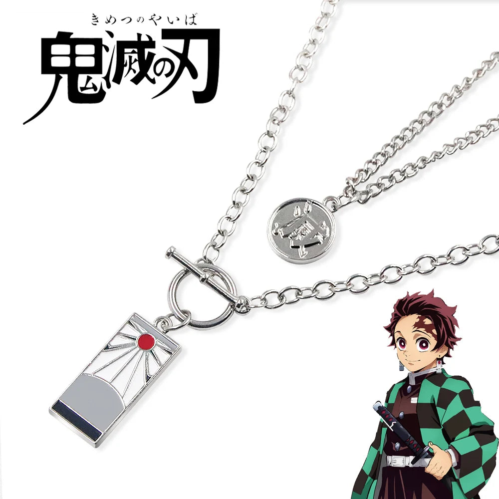 Anime Demon Slayer Tanjiro Necklace Multi-layer Collar Pendant Cool Style Punk Hundred Matching Necklace Creative Jewelry Gift