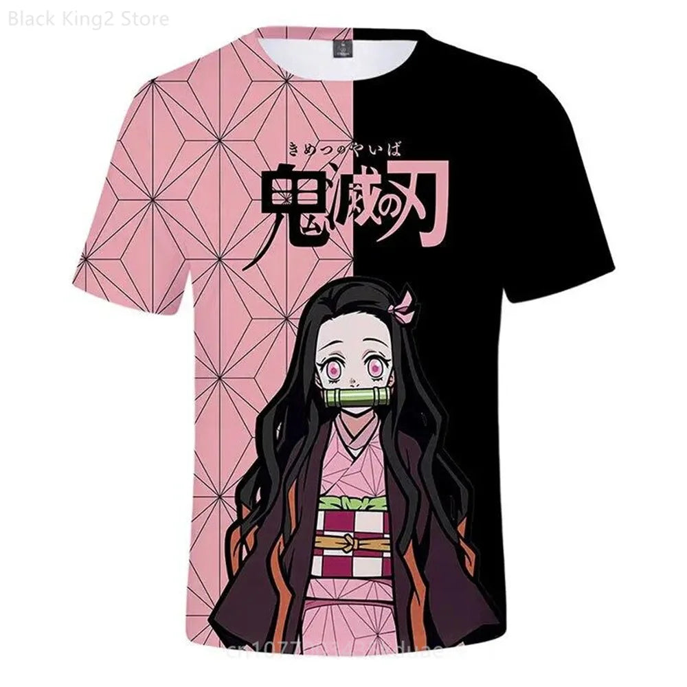 Demon Slayer Anime Men’s T-Shirt – Summer Harajuku Oversized Cartoon Tee (Tanjiro, Zenitsu, Giyu & Urokodaki Design)