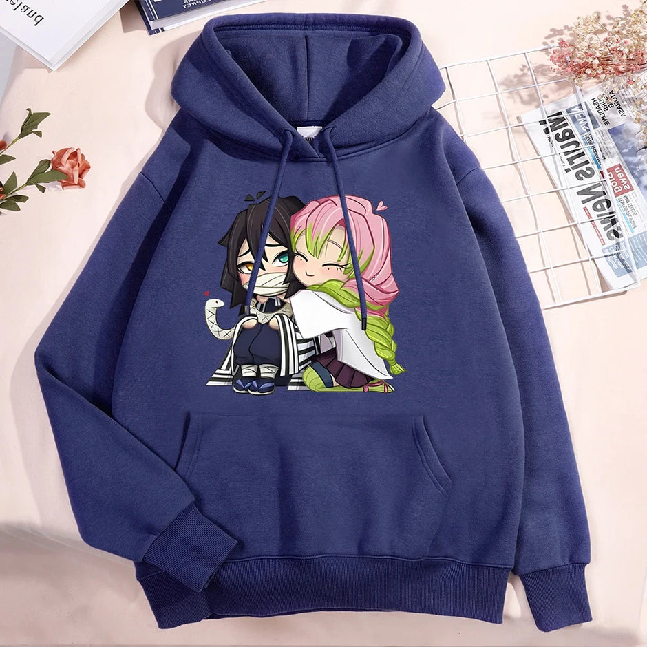 Demon Slayer Mitsuri & Obanai Couple Hoodie – Cute Anime Printed Pullover (Unisex Autumn/Winter Streetwear 2025)