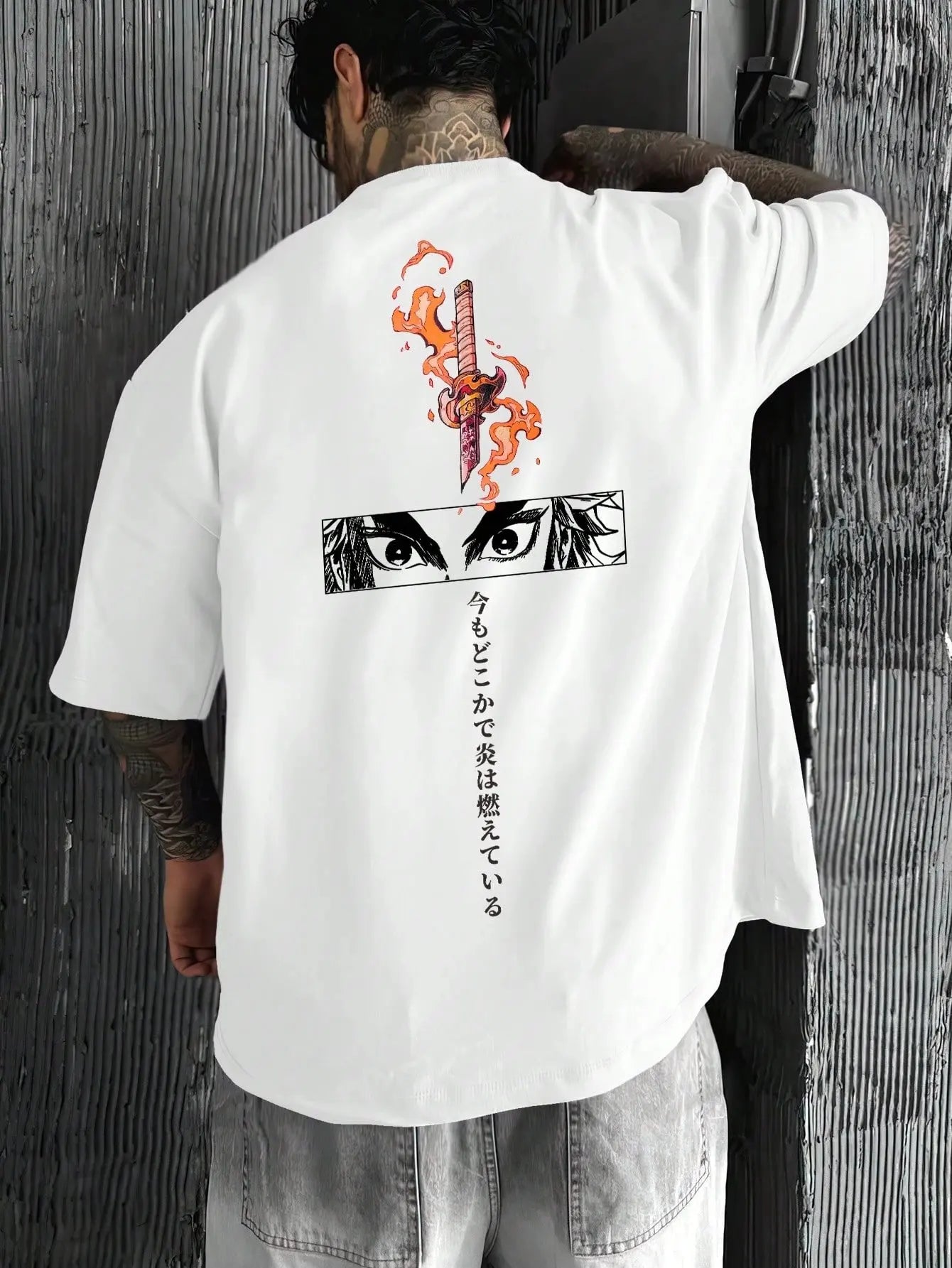 Rengoku Sword T-Shirt – Demon Slayer Flame Hashira (Black/White)