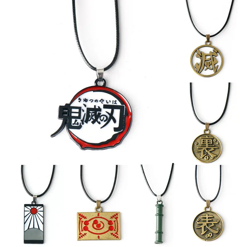 Anime Demon Slayer Pendant Necklace Kimetsu No Yaiba Metal Cosplay Accessories Prop Fashion Jewerly For Fans Collections Gifts