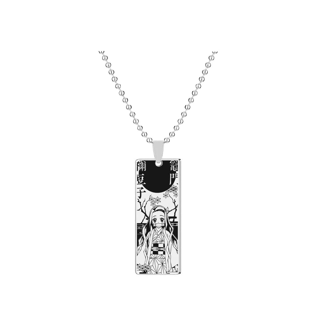 Demon Slayer Nezuko Kamado Pendant Necklace – Stainless Steel Bamboo Muzzle Chain (Anime Jewelry for Fans & Collectors)