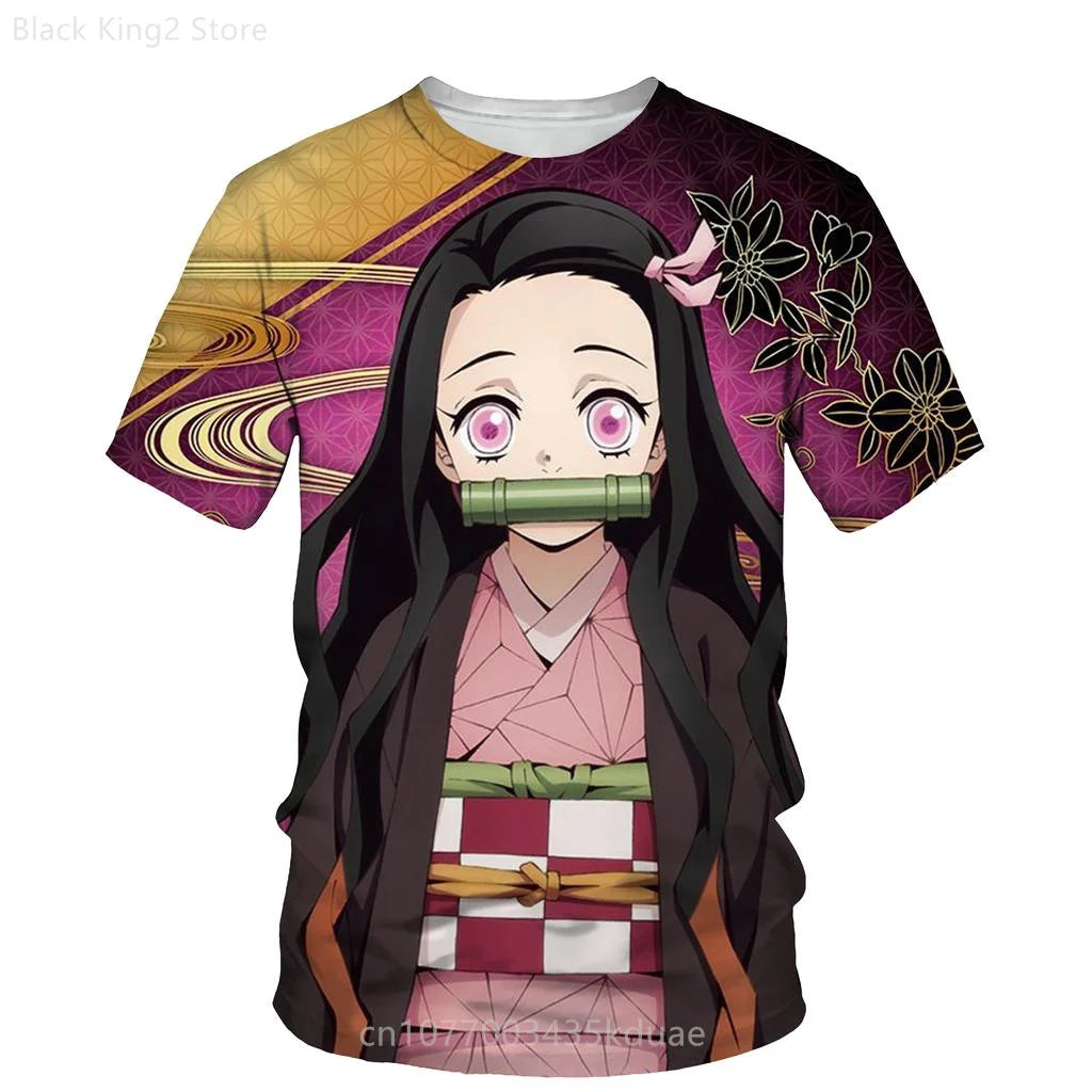 Demon Slayer Anime Men’s T-Shirt – Summer Harajuku Oversized Cartoon Tee (Tanjiro, Zenitsu, Giyu & Urokodaki Design)