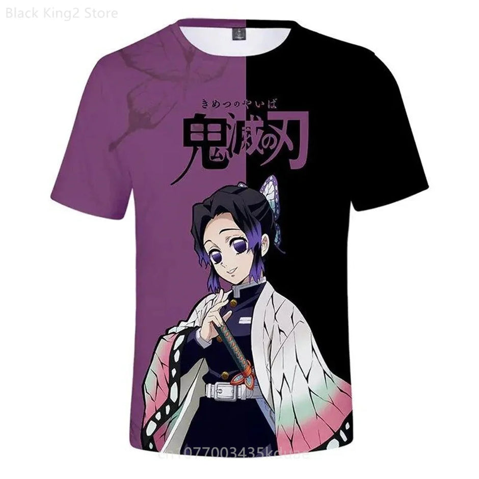 Demon Slayer Anime Men’s T-Shirt – Summer Harajuku Oversized Cartoon Tee (Tanjiro, Zenitsu, Giyu & Urokodaki Design)