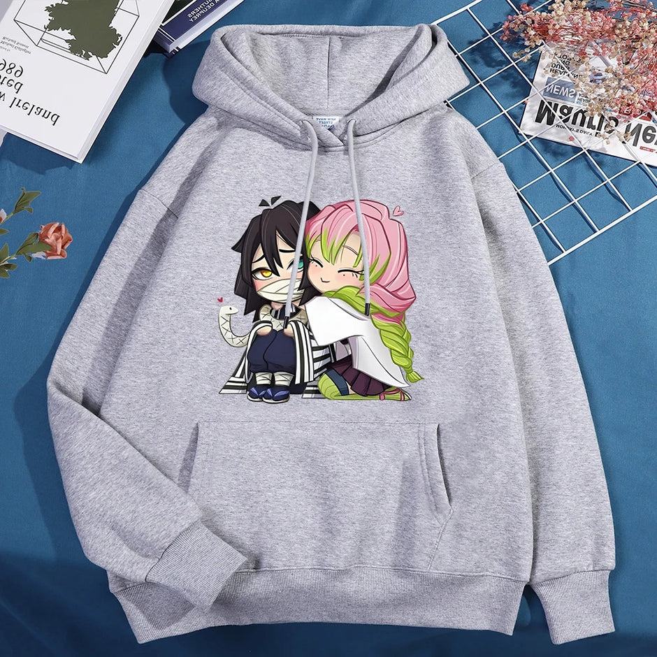 Demon Slayer Mitsuri & Obanai Couple Hoodie – Cute Anime Printed Pullover (Unisex Autumn/Winter Streetwear 2025)