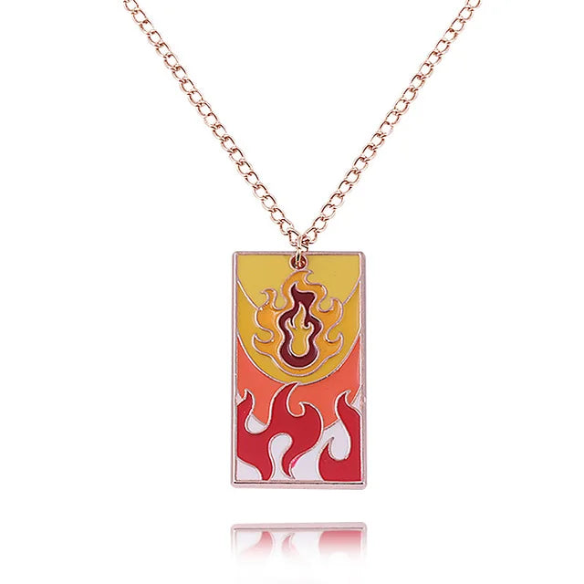 Demon Slayer Rengoku Kyojuro Pendant Necklace – Flame Hashira Zinc Alloy Chain (Anime Jewelry for Fans & Collectors)
