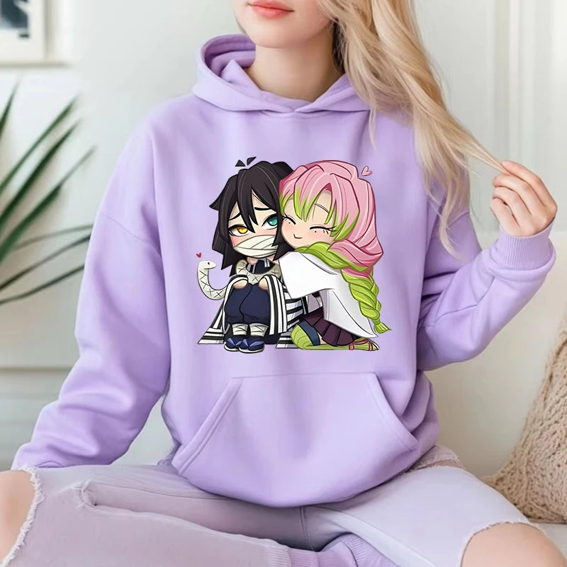 Demon Slayer Mitsuri & Obanai Couple Hoodie – Cute Anime Printed Pullover (Unisex Autumn/Winter Streetwear 2025)