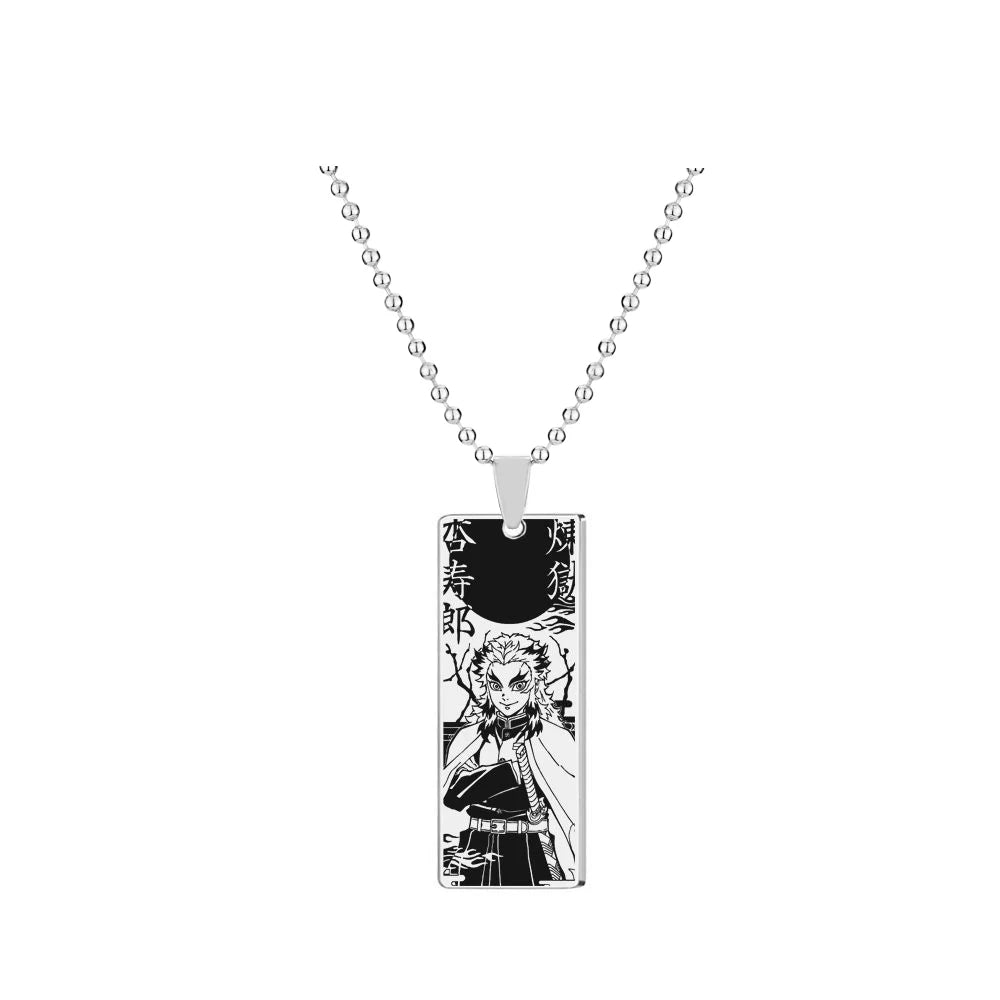 Demon Slayer Rengoku Kyojuro Pendant Necklace – Stainless Steel Flame Hashira Chain (Anime Jewelry for Fans & Collectors)k