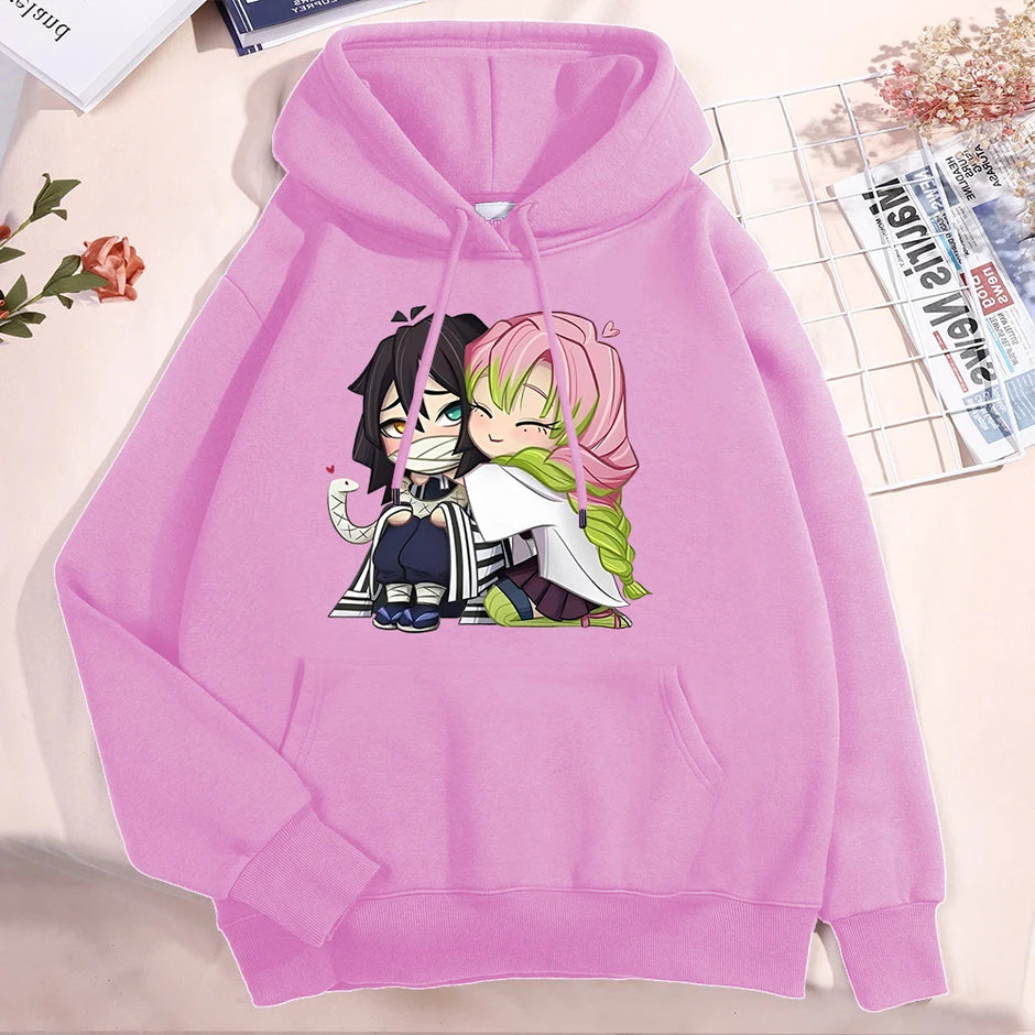 Demon Slayer Mitsuri & Obanai Couple Hoodie – Cute Anime Printed Pullover (Unisex Autumn/Winter Streetwear 2025)