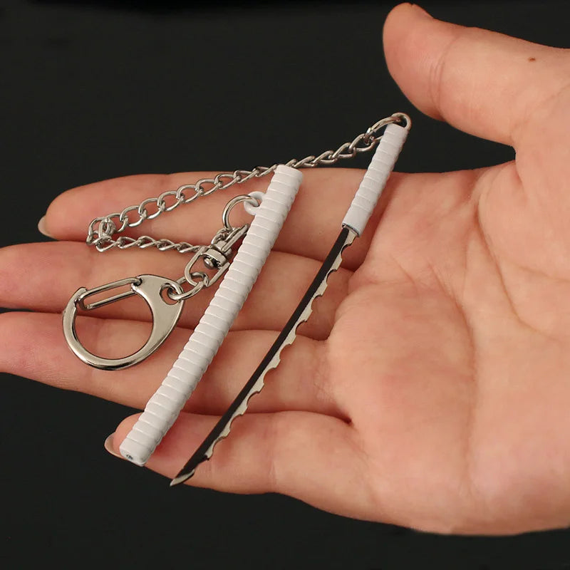 9cm Demon Slayer Hashibira Inosuke Weapon Model Keychain for Men Enamel Mini Katana Metal Key Ring Fans Car Bag Decor Jewelry