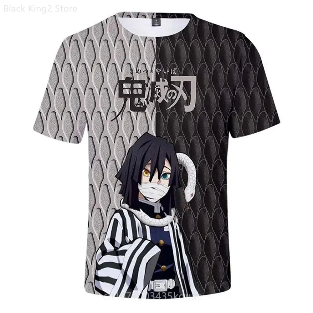 Demon Slayer Anime Men’s T-Shirt – Summer Harajuku Oversized Cartoon Tee (Tanjiro, Zenitsu, Giyu & Urokodaki Design)