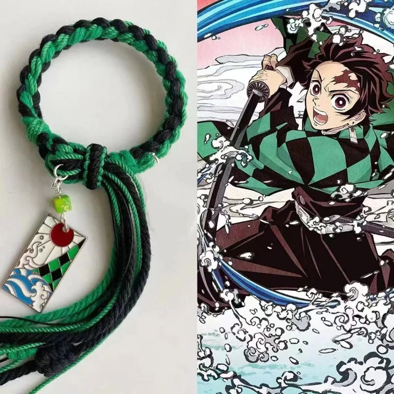 Demon Slayer Tanjiro Kamado Bracelet – Water Breathing Hashira-Inspired Adjustable Braided Bracelet (Anime Fashion Jewelry for Men & Women)