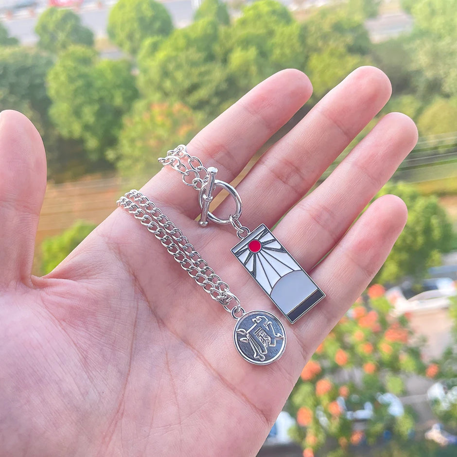 Anime Demon Slayer Tanjiro Necklace Multi-layer Collar Pendant Cool Style Punk Hundred Matching Necklace Creative Jewelry Gift