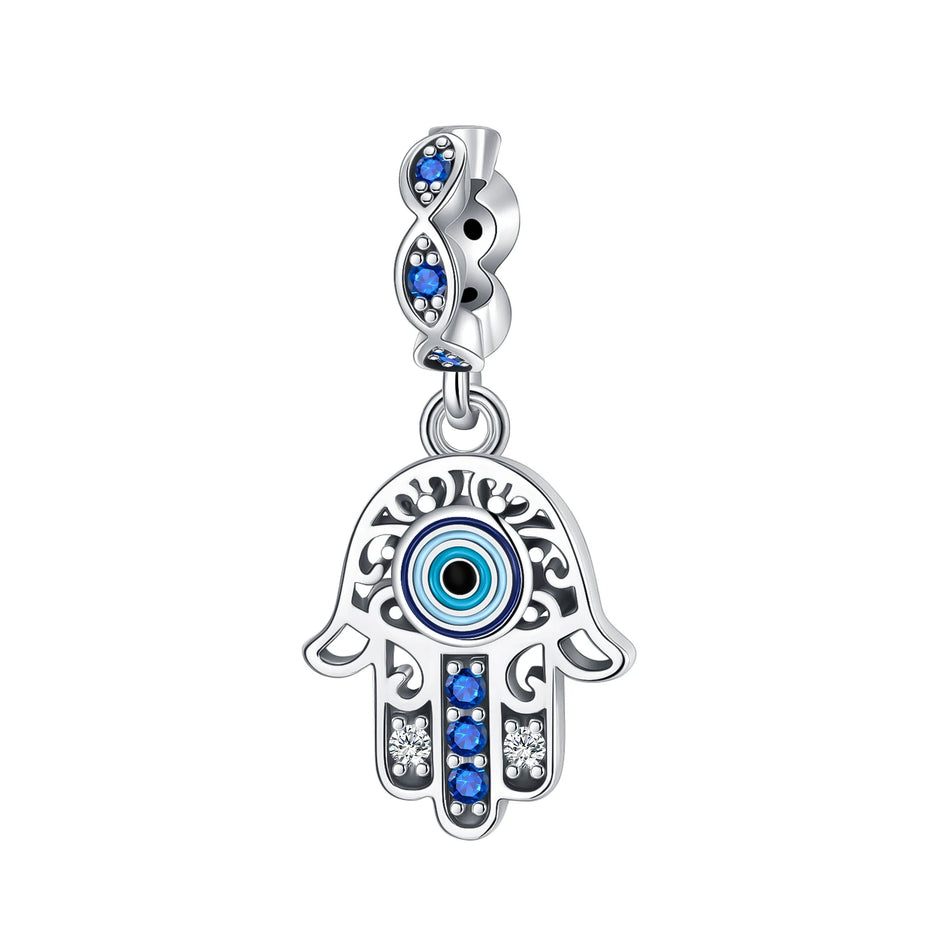 Pendant Fatima's Hand Nazar Eye Solid 925 Sterling Silver Dangle Charm Protection Pendant Women Summer Fine Jewelry
