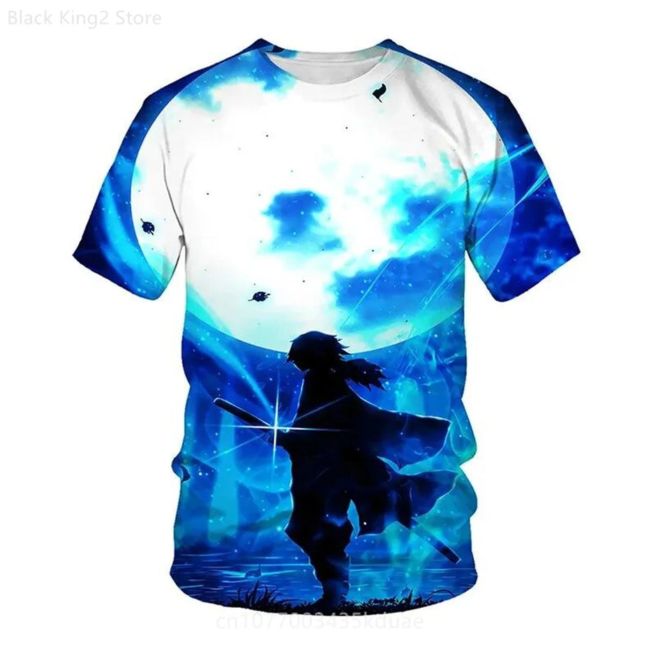 Demon Slayer Anime Men’s T-Shirt – Summer Harajuku Oversized Cartoon Tee (Tanjiro, Zenitsu, Giyu & Urokodaki Design)