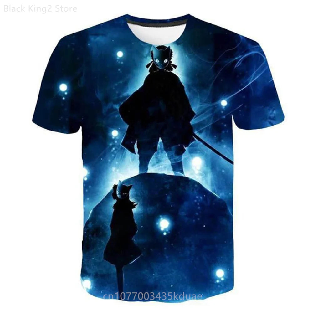 Demon Slayer Anime Men’s T-Shirt – Summer Harajuku Oversized Cartoon Tee (Tanjiro, Zenitsu, Giyu & Urokodaki Design)