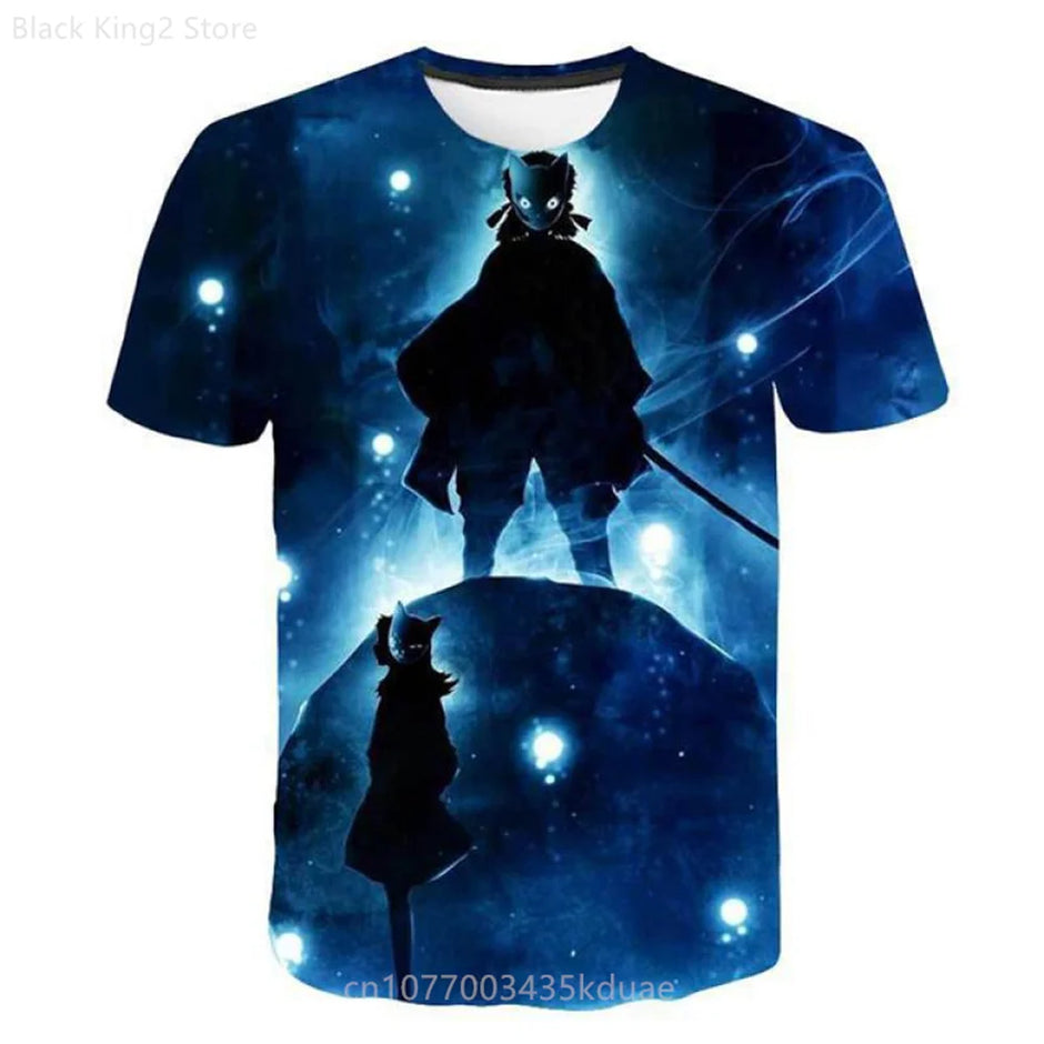 Demon Slayer Anime Men’s T-Shirt – Summer Harajuku Oversized Cartoon Tee (Tanjiro, Zenitsu, Giyu & Urokodaki Design)