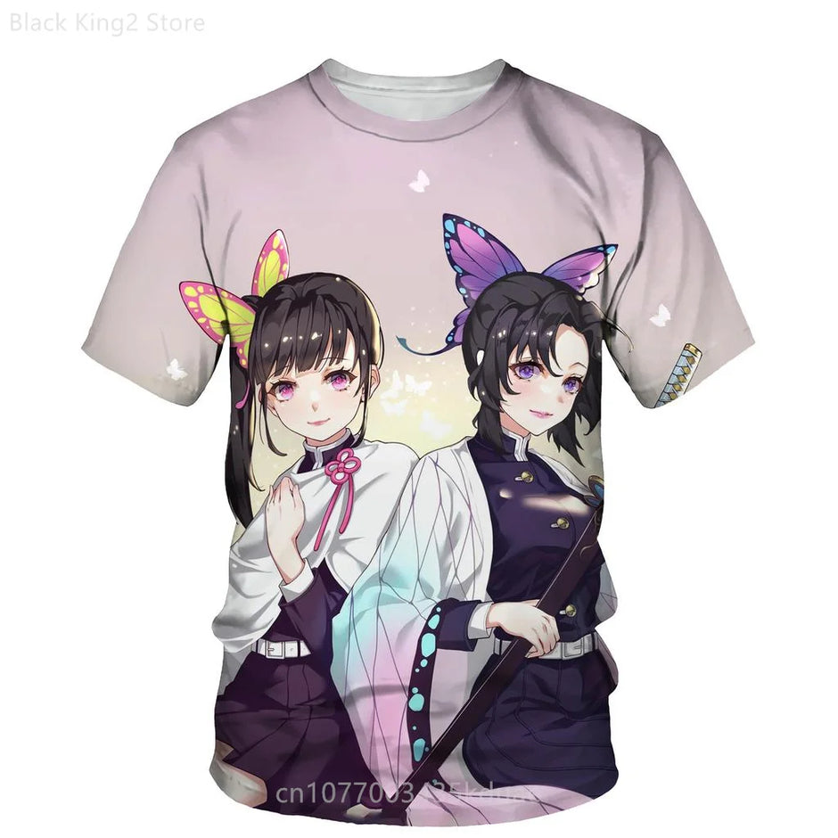 Demon Slayer Anime Men’s T-Shirt – Summer Harajuku Oversized Cartoon Tee (Tanjiro, Zenitsu, Giyu & Urokodaki Design)