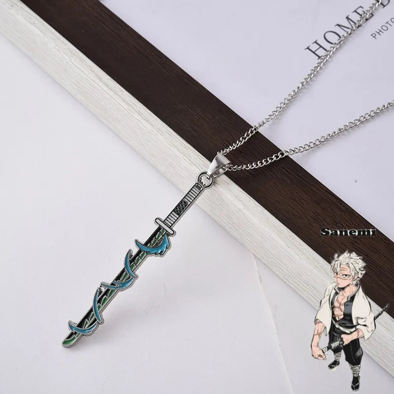 Demon Slayer Sanemi Shinazugawa Pendant Necklace – Wind Hashira Sword-Inspired Zinc Alloy Chain (Anime Jewelry for Fans & Collectors)