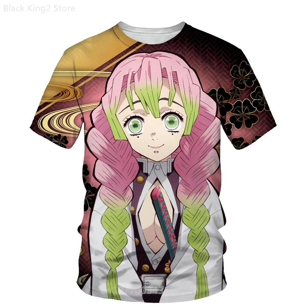 Demon Slayer Anime Men’s T-Shirt – Summer Harajuku Oversized Cartoon Tee (Tanjiro, Zenitsu, Giyu & Urokodaki Design)
