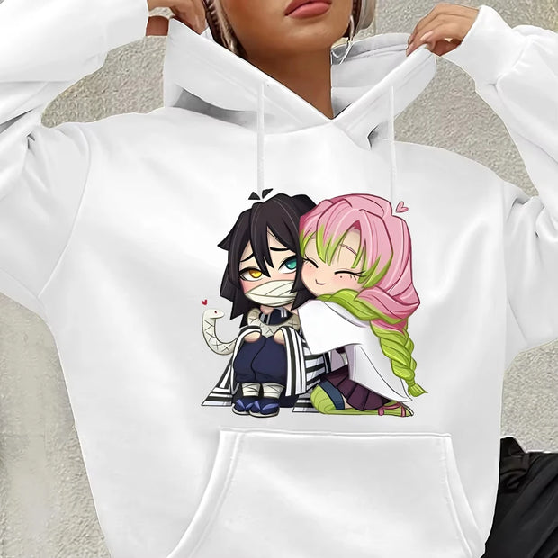 Demon Slayer Mitsuri &amp; Obanai Couple Hoodie – Cute Anime Printed Pullover (Unisex Autumn/Winter Streetwear 2025)