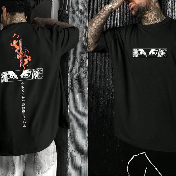 Rengoku Sword T-Shirt – Demon Slayer Flame Hashira (Black/White)