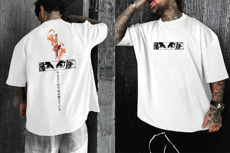 Rengoku Sword T-Shirt – Demon Slayer Flame Hashira (Black/White)