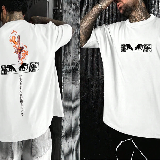 Rengoku Sword T-Shirt – Demon Slayer Flame Hashira (Black/White)
