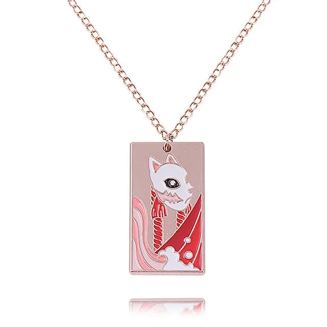 Demon Slayer Sabito Fox Mask Pendant Necklace – Water Breathing Disciple Zinc Alloy Chain (Anime Jewelry for Fans & Collectors)