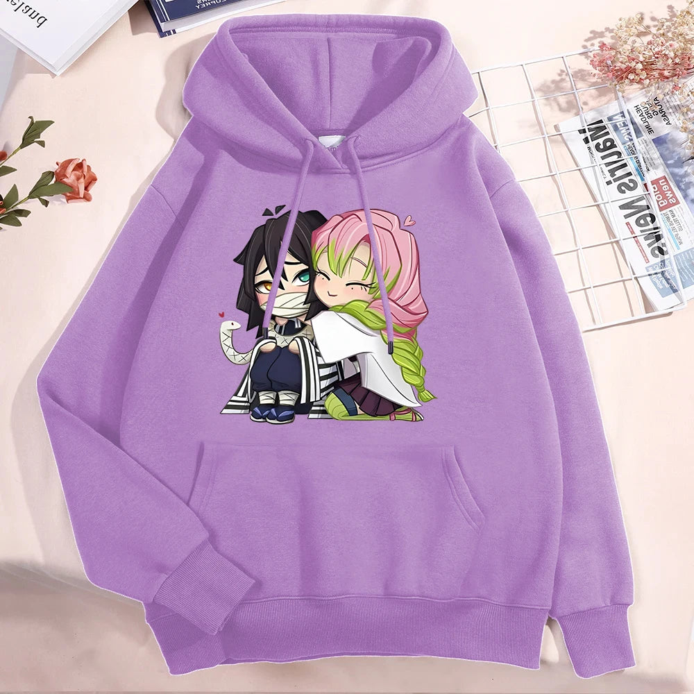 Demon Slayer Mitsuri & Obanai Couple Hoodie – Cute Anime Printed Pullover (Unisex Autumn/Winter Streetwear 2025)