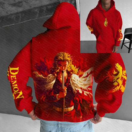 Demon Slayer Kyojuro Rengoku Hoodie – Official Bandai Loose Fit Cotton Pullover (Flame Hashira Streetwear 2025)
