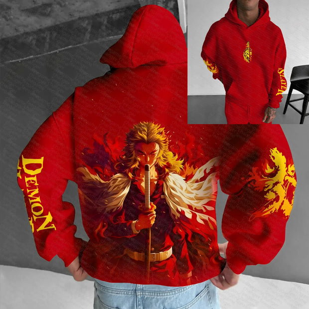 Demon Slayer Kyojuro Rengoku Hoodie – Official Bandai Loose Fit Cotton Pullover (Flame Hashira Streetwear 2025)