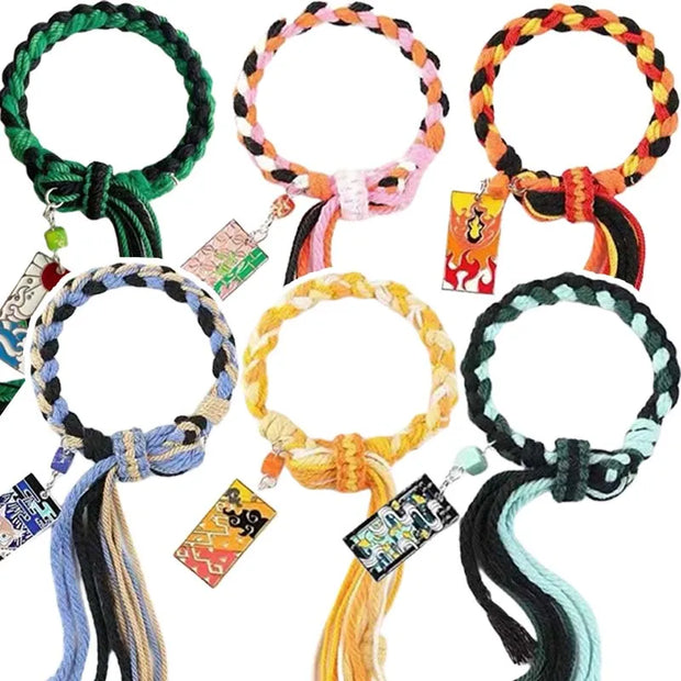 Demon Slayer Nezuko Kamado Bracelet – Bamboo Charm Adjustable Braided Bracelet (Anime Fashion Jewelry for Men & Women)