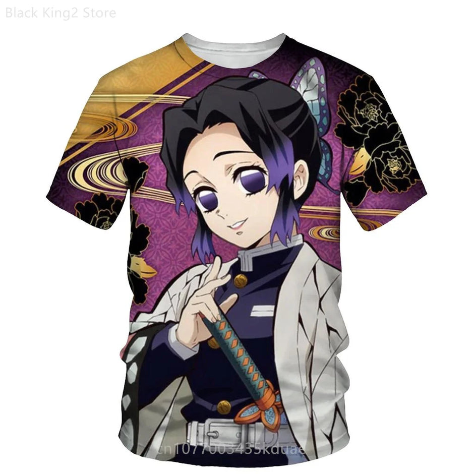 Demon Slayer Anime Men’s T-Shirt – Summer Harajuku Oversized Cartoon Tee (Tanjiro, Zenitsu, Giyu & Urokodaki Design)