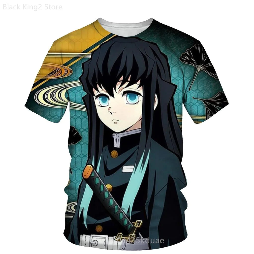 Demon Slayer Anime Men’s T-Shirt – Summer Harajuku Oversized Cartoon Tee (Tanjiro, Zenitsu, Giyu & Urokodaki Design)