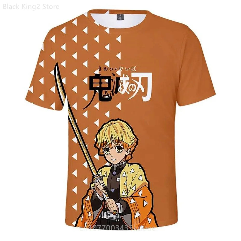 Demon Slayer Anime Men’s T-Shirt – Summer Harajuku Oversized Cartoon Tee (Tanjiro, Zenitsu, Giyu & Urokodaki Design)