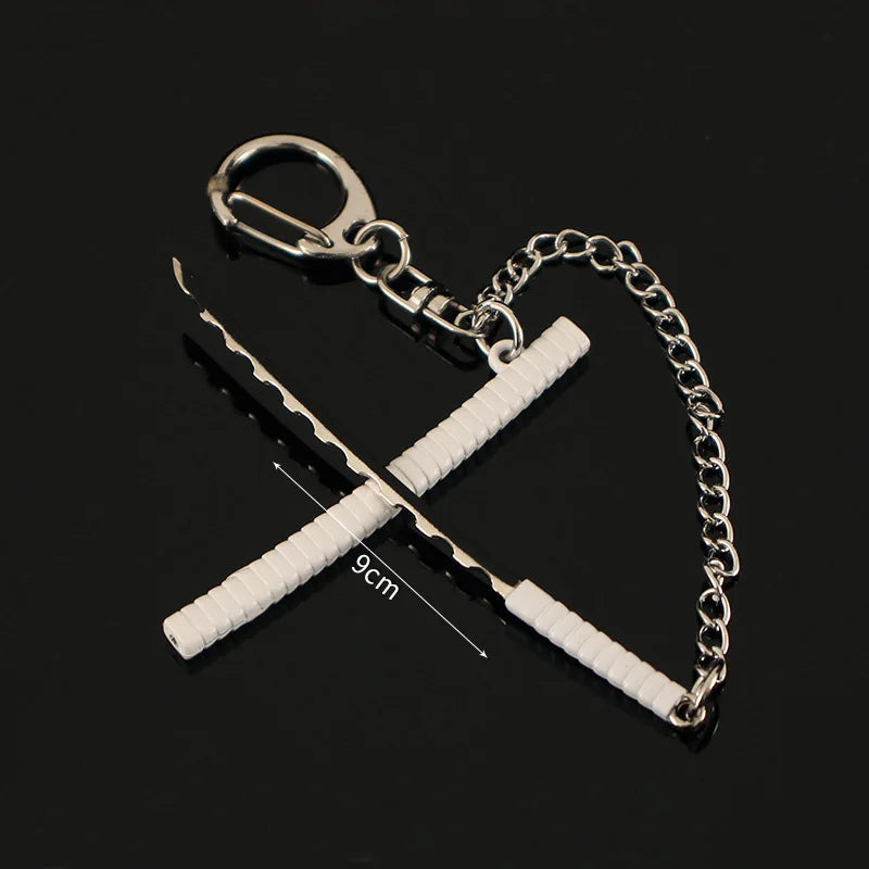 9cm Demon Slayer Hashibira Inosuke Weapon Model Keychain for Men Enamel Mini Katana Metal Key Ring Fans Car Bag Decor Jewelry
