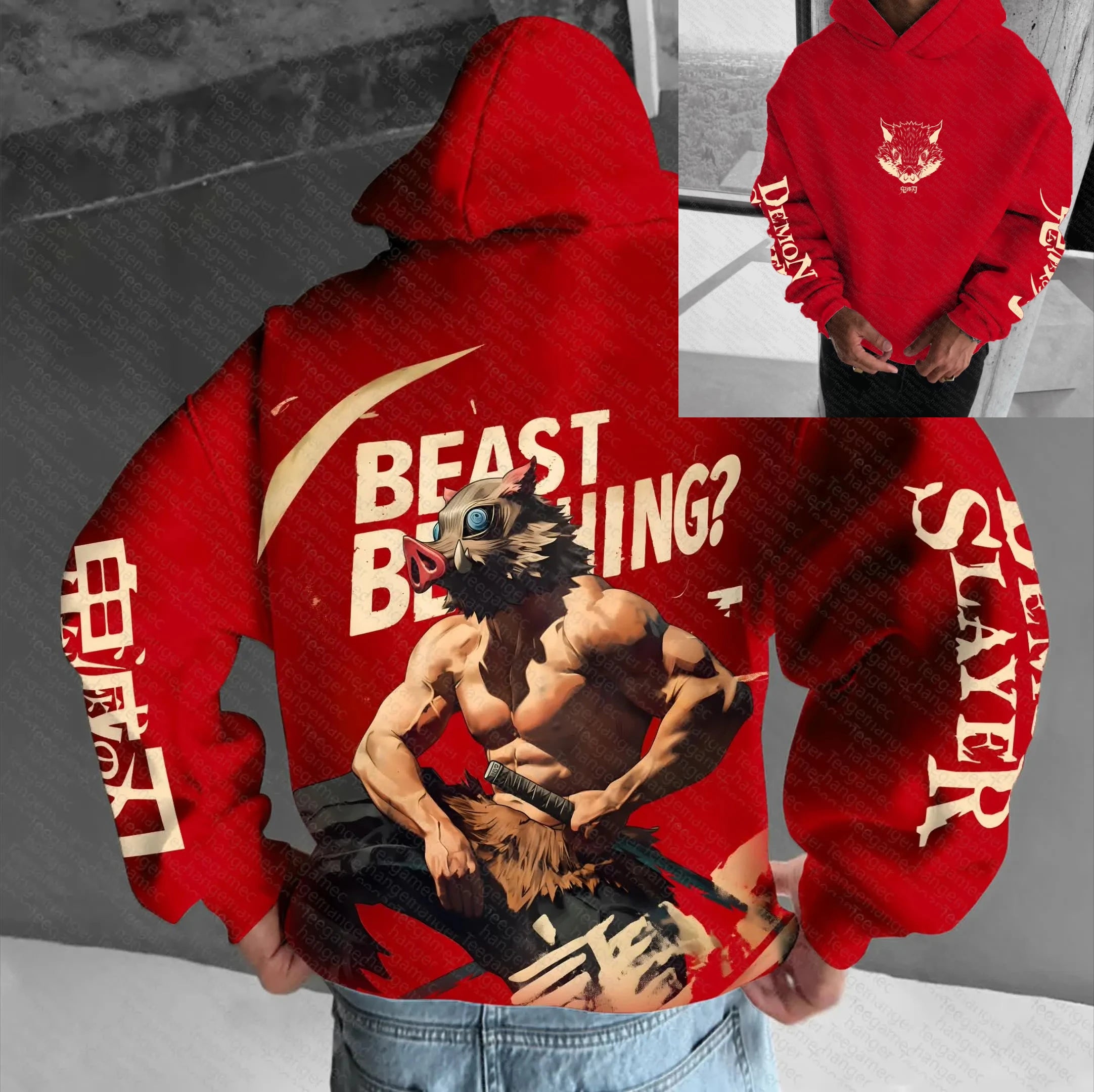 Demon Slayer Inosuke Hashibira Hoodie – Official Bandai Loose Fit Cotton Pullover (Anime Streetwear 2025)