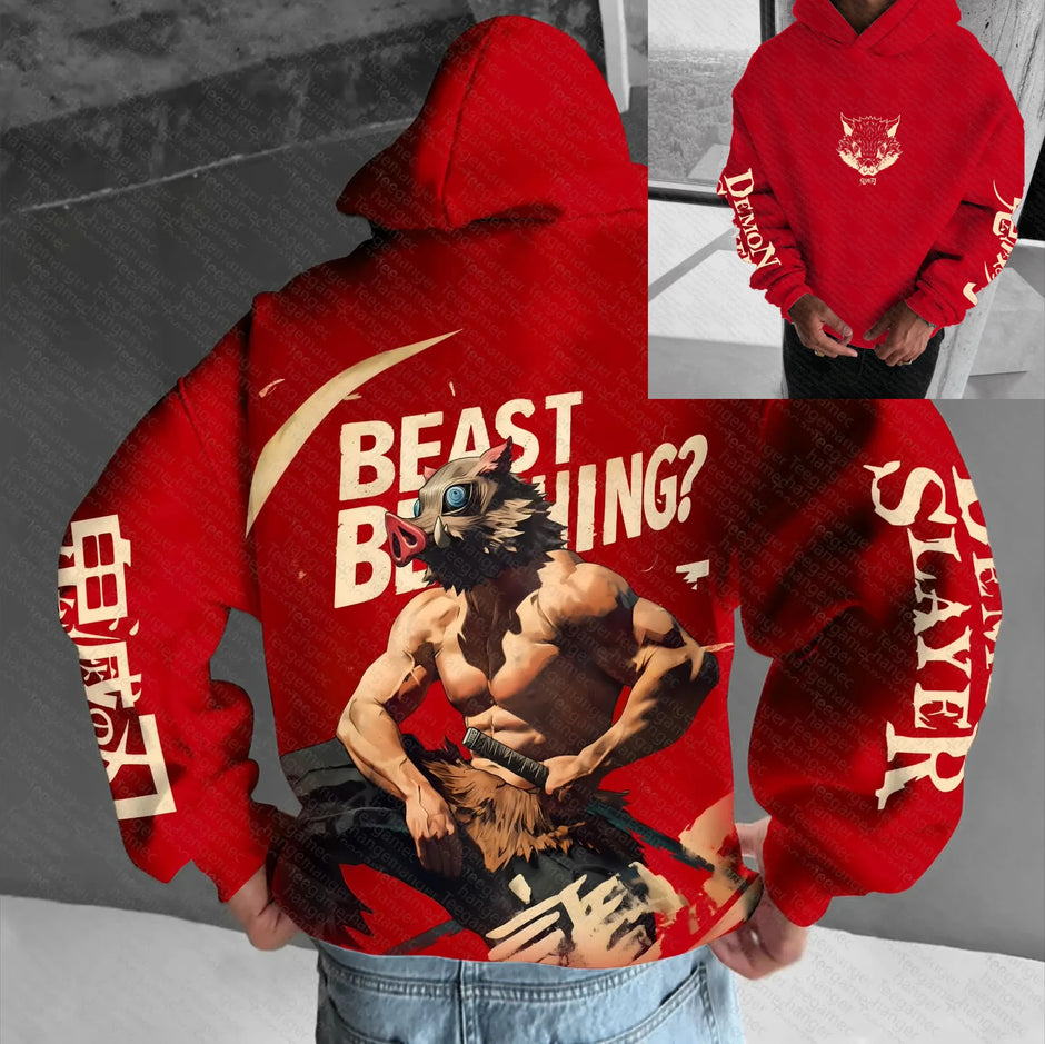 Demon Slayer Inosuke Hashibira Hoodie – Official Bandai Loose Fit Cotton Pullover (Anime Streetwear 2025)