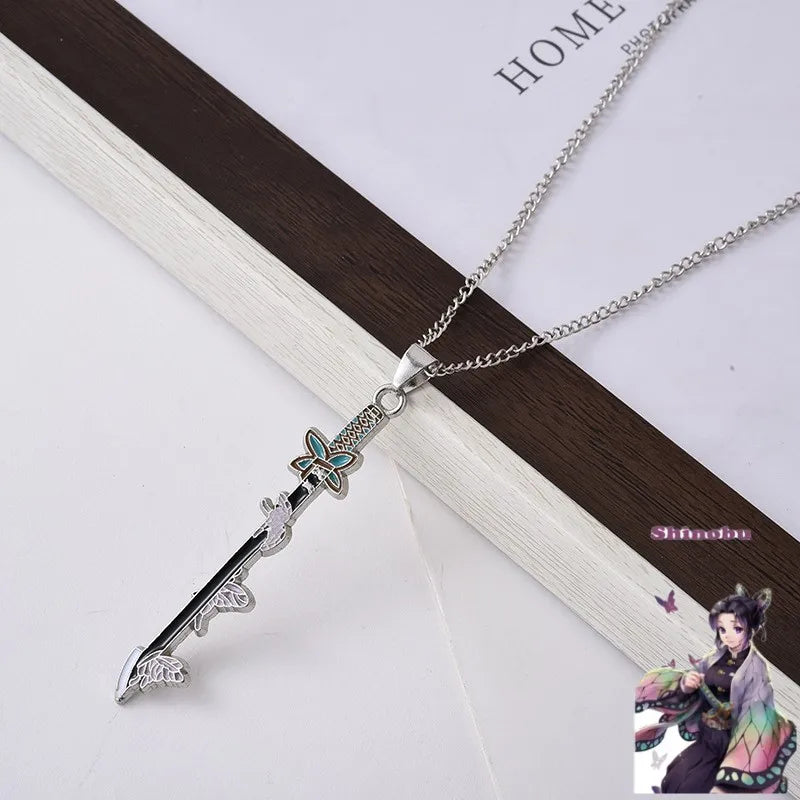 Demon Slayer Shinobu Kocho Pendant Necklace – Insect Hashira Poison Stinger Sword-Inspired Zinc Alloy Chain (Anime Jewelry for Fans & Collectors)