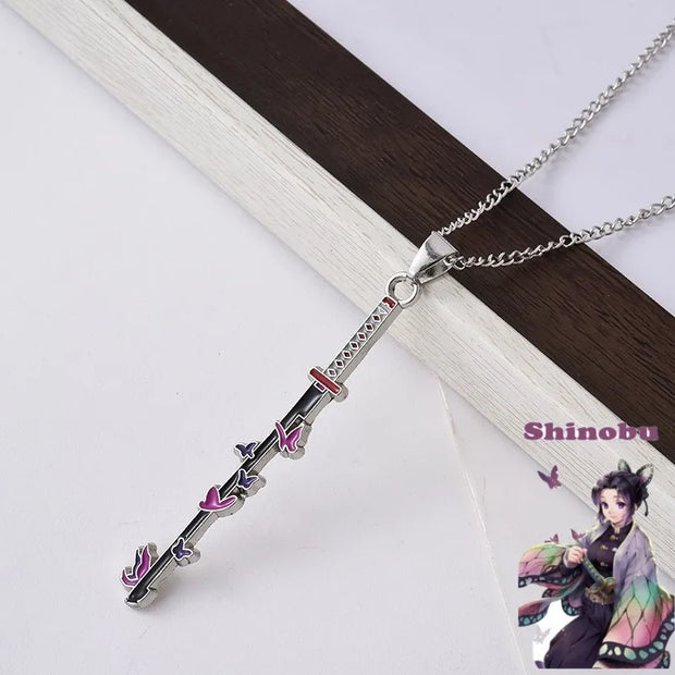 Demon Slayer Shinobu Kocho Pendant Necklace – Insect Hashira Butterfly Stinger Sword Zinc Alloy Chain (Anime Jewelry for Fans & Collectors)